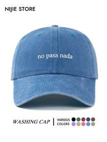 1件 No Pasa Nada 口號印花棒球帽，趣味西班牙諺語中性戶外時尚百搭鴨舌帽，可調節輕量復古做舊水洗帽，舒適透氣防曬帽，夏季旅行必備，適合日常出遊、度假、派對、街頭購物，送給家人朋友的完美禮物 - A - 查看 5