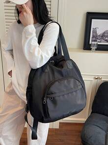 Nueva mochila de moda tipo cuna de gran capacidad en color liso, bolsa de almacenamiento multifuncional para viaje, bolsa de mamá, bolso de hombro - Multicolor - Ver 7