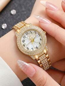 4 PIEZAS Reloj de pulsera de moda para mujer, Esfera con patrón digital floral exquisito, Elegante reloj de cuarzo + Anillo gratis, Adecuado para uso diario, Fiestas de vacaciones, Bodas, Día de San Valentín, Navidad y otras ocasiones, O como el mejor regalo de vacaciones para la novia y la mamá - Multicolor - Ver 6