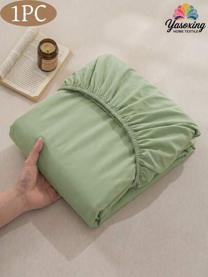 1 pieza Sábana ajustada de color verde pastel súper suave, ropa de cama, sábana ajustada ligera, funda de colchón, diseño de bolsillo profundo hasta 11.8 pulgadas, suave y transpirable, adecuada para camas individuales, dobles, queen y king, todas las estaciones