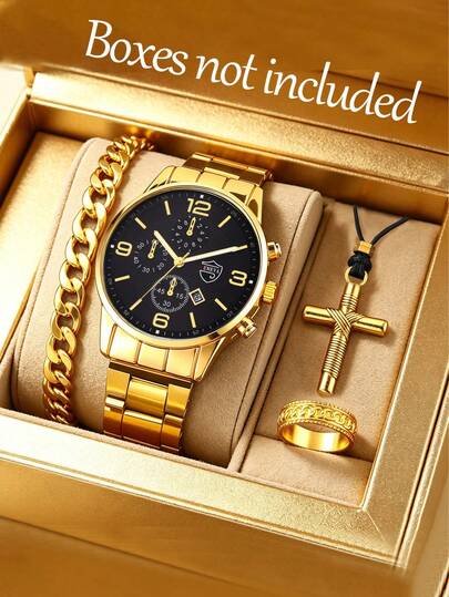 1/4-Piece Teen Quartz Watch With Zinc Alloy Strap Matched With Cross-Themed Accessory Set, Versatile For Casual Daily Wear, Ideal Gift Choice.