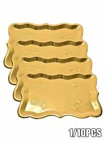 10pcs 9"X13" Gold Rimmed Elegant Rectangular Paper Plates, With Gold Rim Borders, Suitable For Dessert Displays, Parties, Birthday Gatherings, Weddings, Showers, Picnics, Daily Use, 1 Pack - Multicolor - View 1