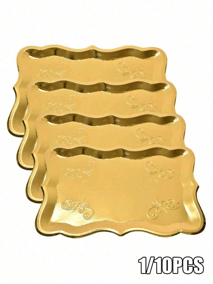10pcs 9"X13" Gold Rimmed Elegant Rectangular Paper Plates, With Gold Rim Borders, Suitable For Dessert Displays, Parties, Birthday Gatherings, Weddings, Showers, Picnics, Daily Use, 1 Pack - Multicolor - View 1