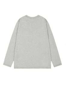 Women's Autumn Loose Fit Versatile Round Neck Fashion Casual Cat Pattern Letter Print Comfortable Long Sleeve T-Shirt - Light Gray - View 8
