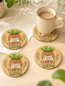 1/6/12入「Thank You For Helping Me Grow」仙人掌木製圓形杯墊，教師感謝禮物，適用教室、居家辦公室、返校裝飾、桌面裝飾，傳遞正能量 - 仙人掌感謝你 - 查看 1