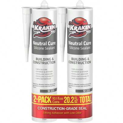 Kraken Bond Neutral Cure Clear Silicone Sealant - (2x10.1 Fl.Oz) Low VOC Waterproof Sealant For Indoors &Amp; Outdoors, Remains Elastic Forever, Odorless Silicone Bathroom Caulk, Non-Paintable - 2 Pack
