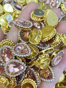 10/50/100/200pcs Shiny Teardrop Rhinestone Buttons, Multi-Color Crystal Gemstone Decor With Gold Frame, Flat Back Sew-On Rhinestones, Suitable For DIY Clothing, Halloween Decor, Jewelry Making, Hair Accessories, Wedding Dress, Christmas Home Decor - A - View 20