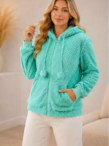 Women's Fleece Sweatshirt With Hood - Green 11 - View 1