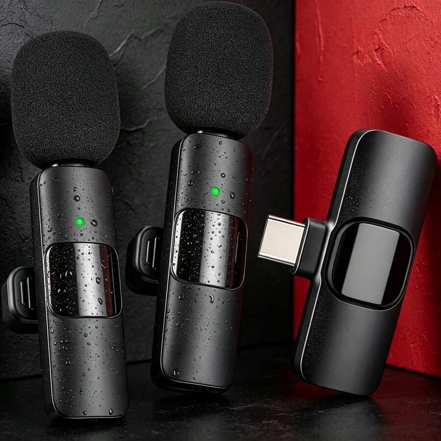無線夾式領夾麥克風系統，全向拾音，USB-C 介面，一鍵錄音，USB 充電，配備可充電鋰聚合物電池，適用於直播和視訊會議，兼容 和 Android - USB-C 無線即插即用麥克風，具備降噪功能、可充電電池和泡棉防風罩，適用於直播、採訪和錄音