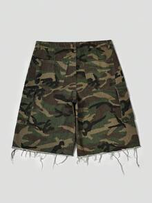 Y2K夏季直筒百搭迷彩牛仔修身百慕達短褲，時尚休閒個性街頭風青年運動學院風，適合日常通勤居家休閒戶外活動好友聚會，實際尺寸偏小 - 軍綠色 - 查看 6