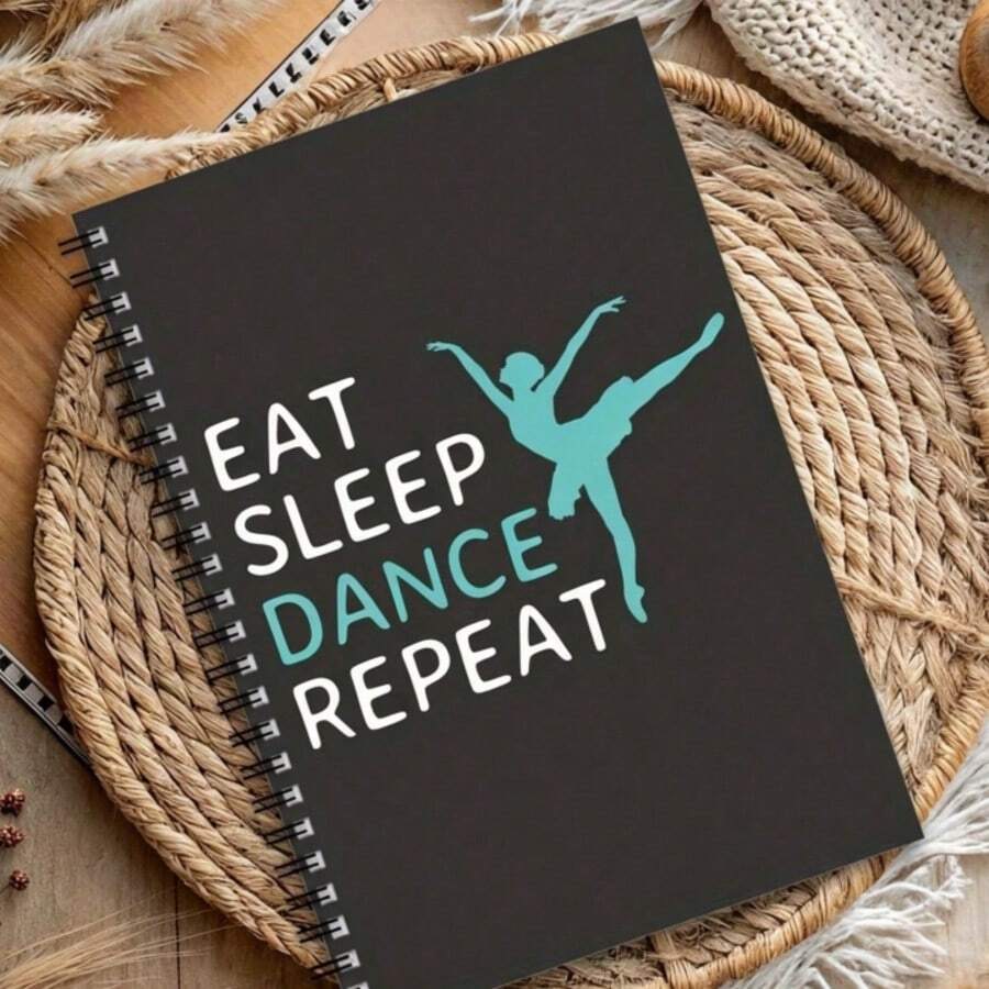 1本芭蕾螺旋筆記本，「Eat, Sleep, Dance Repeat」語錄－黑白藝術風，適合舞蹈、工作、學習，或作為芭蕾愛好者的禮物，舞蹈雜誌、辦公與學校用品，舞蹈筆記本 - F - 查看 1