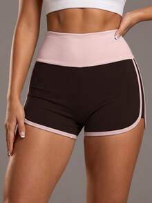 Soyun New Women's Outdoor Striped High Waist Shorts, Color Block Design, Butt-Lifting Effect Sports Summer - Brown - View 3