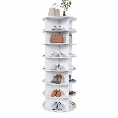 Rotating Shoe Tower With 7 Levels – 360° Rotating Shoe Rack, Freestanding, Space-Saving For Up To 28 Pairs Of Shoes, Height Base For Boots, White (60 * 60 * 184 Cm) - 白色 - 查看 1