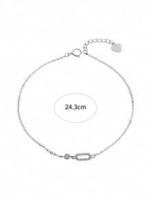 1pc S925 Sterling Silver Minimalist Thin Chain Geometric Anklet For Women, Niche Gentle Style, Versatile For Vacation, Commute And Daily Wear, Adjustable Delicate Small Foot Chain, Gift For Best Friend And Girls On Holidays - Geometry - View 10