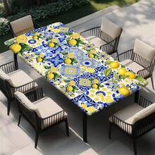 1pc Lemon Blue Floral Pattern Outdoor Elastic Tablecloth, Suitable For Spring And Summer Decoration, Perfect For Outdoor Patio, Indoor Dining, Picnic, Camping And Party - Multicolor - View 11