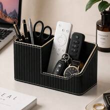 Luxury Gold-Trimmed Leather-Texture Multi-Compartment Desktop Organizer Box, Large Capacity Sorting Storage For Office Supplies / Skincare / Keys & Miscellaneous Items - View 13