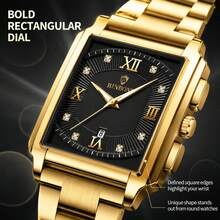 POEDAGAR BINBOND 1PC Men's Luxury Calendar Stainless Steel Strap Square Shape Quartz Watch For Business Birthday Festival Souvenir Gift For Family And Friends - Multicolor - View 3