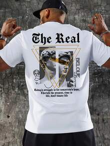 Letter Print T-Shirt, Tees For Men, Casual Short Sleeve T-Shirt For Summer - Hitam - View 8