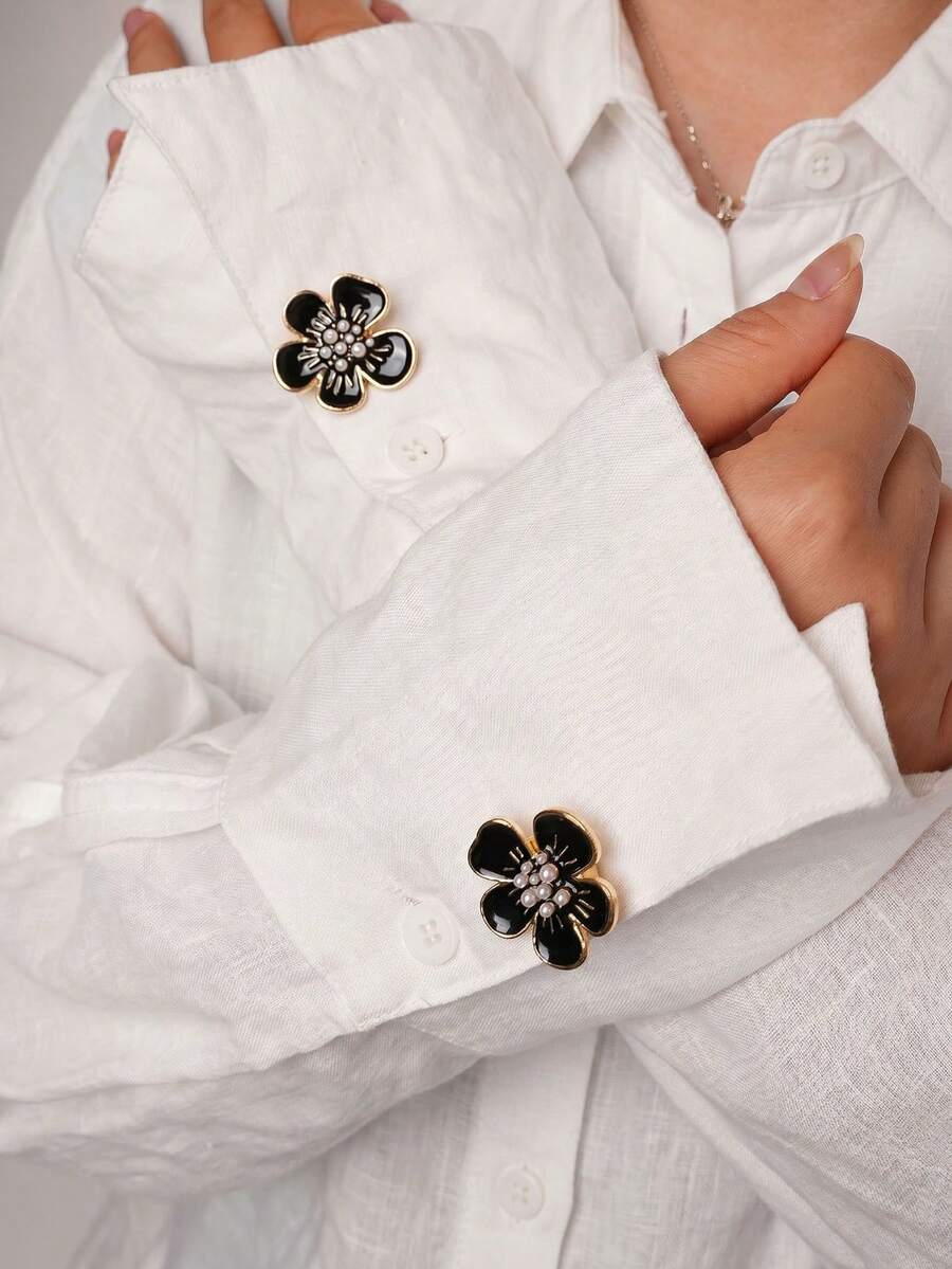 1/2 piezas Clip de cubierta de botón para camisa, decoración de gemelos sin costura, clip de flor de metal DIY para cuello de camisa, traje y vestido, accesorio de moda, regalo - A - Ver 1
