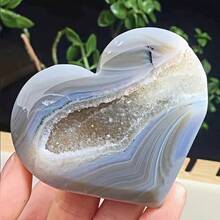 1件天然條紋瑪瑙晶洞心形裝飾品,適合居家裝飾,送給親友的生日禮物,精美收藏品 - 彩色 - 查看 13