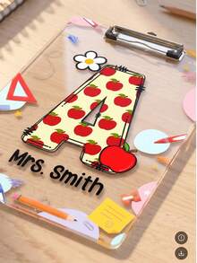1pc Personalized Educator Clipboard, Durable HDPE Board With 26 Letters And Fun Stationery Elements, Suitable For Back To School And Year-End Classroom Stationery Gift, Ideal For Teachers, Teaching Assistants, Mentors, Lecturers, Coaches, Trainers, Administrative Staff And Office Workers - Multicolor - View 7