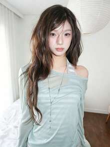 2pcs/Set Atasan Tank Top Wanita Slim Fit dengan Tali Bahu Tipis Motif Garis-garis, Gaya Elegan - Baby Blue - View 3