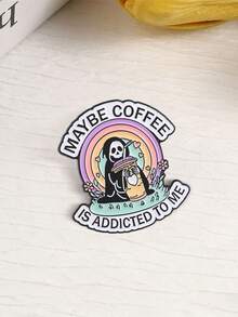 Maybe Coffee Is Addicted To Me Enamel Pin Skeleton Reaper Rainbow Coffee Cup Lapel Brooch Coffee Lover Backpack Decor Gift - Multicolor - View 8
