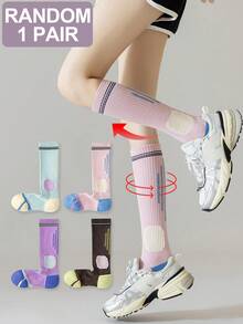 1/4 Pair Random Women Multicolor Striped Comfortable Soft Yoga Pilates Running Jumping Rope Fitness Knee High Compression Sports Socks - Multicolor - View 12