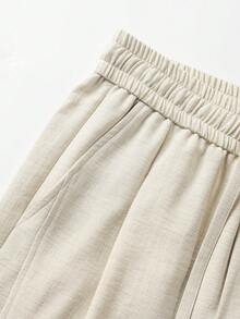 Blueprint Man 1件裝男士棕色紋理鬆弛寬腿抽繩休閒長褲，仿亞麻面料，輕盈透氣垂墜舒適不悶汗，抗皺易打理，成熟休閒極簡老錢風，夏季日常通勤、街頭穿搭、居家穿著，弧形褲管剪裁，微寬鬆版型 - 杏色 - 查看 7