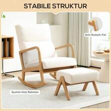 Rocking Chair With Footrest, Reclining Chair With Linen Look, Rocking Chair With Wooden Legs, Rocking Chair For Bedroom, Living Room, Weight Capacity Up To 150 Kg, Cream White - White - View 5