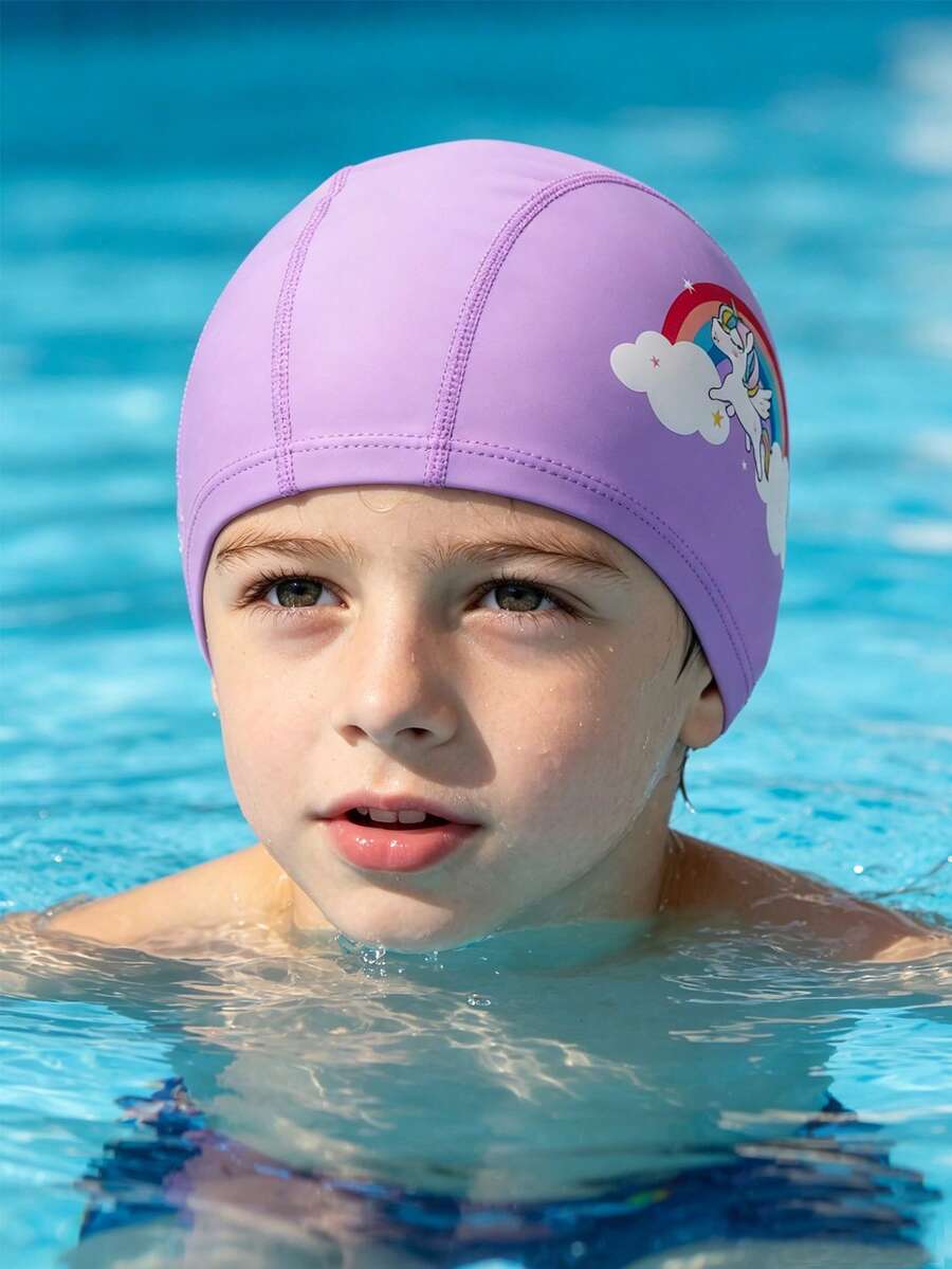 Children's Swimming Cap, Soft Silicone Material, Waterproof Anti-Slip High Elasticity, Suitable For 3-14 Years Old Boys And Girls, First Day Of School - Multicolor - View 1