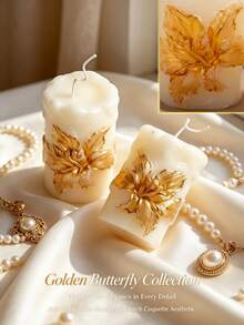 Two Pieces, One Piece, Golden Engraved Cylindrical Scented Candles, Festive Decorations, Birthday, Graduation Party Gifts, Exquisite And Luxurious, Scene Setting, Vacation Time, Elegant Dinner Candles, Garden - Pillar Wax - View 10