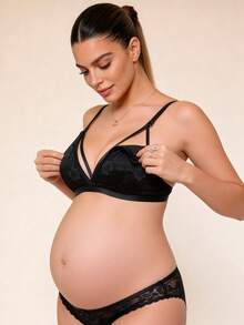Hart & Haze French Floral Lace Nursing Bra With Thin Double Shoulder Straps For Pregnant Women - Black - View 2