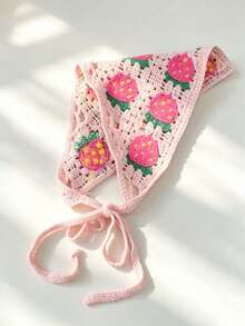 1pc Women's Pastoral Style Square Scarf, Multi-Functional Bohemian Headscarf, French Country Style Triangle Headwrap, Hollow Breathable Knitted Floral Tie-Up Headband, Spring/Summer Girl Picnic Travel Hair Tie, Vintage Floral Adjustable Tie Hair Accessory, Suitable For Vacation/Beach/Daily Wear - Multicolor - View 12