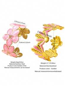 2 PIEZAS Pulsera de acero inoxidable con diseño de combinación de plumeria/vieira de estilo elegante y suave, moda minimalista para vacaciones en la playa, adecuada para uso diario de mujeres/fiesta de jardín/banquete nocturno/ropa de vacaciones/se puede dar como regalo festivo a amigos - Amarillo Oro - Ver 2