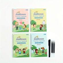 4pcs - Book Learning Set - Magic Handwriting Book, With Pen, 5 Refills And Pen Holder - Children's Early Education Workbook - Multicolor - View 10