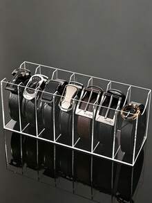 Clear Acrylic Belt Storage Box, Multi Compartment Transparent Belt Organizer, Household Divider Rack For Belt Tie Classification, Desktop Closet Mall Retail Display Holder, Practical Space-Saving Storage Solution For Men & Women Daily Belts,Room Décor,Travel Essential - Multicolor - View 14
