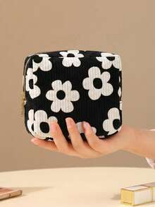 Bolsa de maquillaje de pana para mujeres 2025 nueva bolsa de tocador portátil para viajes, organizador de cosméticos para lápiz labial, herramientas de maquillaje, toallas sanitarias y tampones - Multicolor - Ver 4