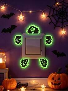 1pc Glowing Skull Switch Socket Self-Adhesive Sticker, Halloween Fun Switch Decor Sticker, Halloween Party Background Wall Sticker, Halloween Decoration Switch Sticker, Glowing Decorative Sticker, Halloween Gift Sticker - Multicolor - View 5