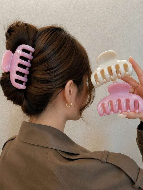2/1pc Large Hair Claw Clip For Women, Cream White & Pink, Korean Style Hair Accessory For Thick Hair, Bun, Ponytail, Daily & Vacation