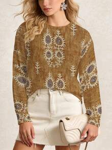 ADFHP Women's Bohemian Style Knitted Pullover Sweater, Autumn, Casual Versatile, Daily Commute - Multicolor - View 2