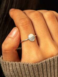 Simple Sea Wave Rings Engraved Oval Rings For Women Copper Minimalist Finger Ring Birthday Gift Jewelry - Silver - View 3