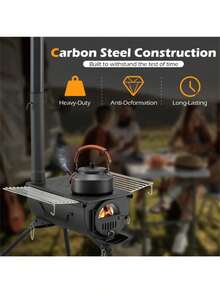 Portable Foldable Wood Burning Tent Stove With 5 Sections Chimney Heavy Duty Carbon Steel Camping Stove With View Window And Cooking Racks For Outdoor Hunting Camping - as Pic - View 6