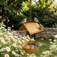 Vintage Rusted Metal Hanging Bird Bath With Roof, Outdoor Hanging Decoration For Garden, Yard, And Patio, Bird Watching Decor, Gardening Gift For Bird Lovers - Outdoor Garden Decoration - View 4