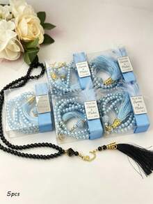 Personalized Islamic Pearl Prayer Beads Set With Customized Engraved Acrylic Tag, Ribbon And Gift Box, Tassel Prayer Beads, Ramadan Wedding Eid Ramadan Baby Shower Guest Souvenir Favor, Multi-Color Pearl Islamic Gift - Multicolor - View 10