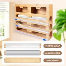 Foil And Cling Film Dispenser And Cutter, Bamboo Kitchen Wrap Organiser - Yellow - View 6