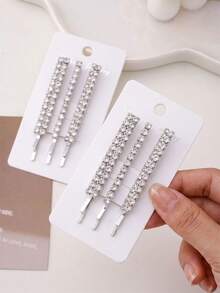 3er Set Strass-Metall-Haarspangen für glattes Haar, elegante süße Haarspangen zur Dekoration von seitlichen Dutt-Frisuren, 3 Stile, Braut- und Brautjungfernzubehör, Party, Date, Treffen, Feiertagsgeschenk - Verschiedenfarbig - Übersicht 5