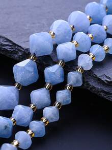 1 Strand Natural Aquamarine Stone Beads 6-10mm Faceted Bicone Shape Beads For Jewelry Making Diy Beading Accessories - Multicolor - View 3