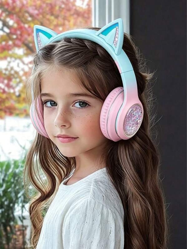 Auriculares Bluetooth con Orejas de Gato Degradado y Brillo, Auriculares Estéreo con Iluminación LED, Batería de Larga Duración de 12H, Para Adolescentes, Juegos, Música & Regalos