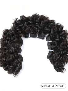 6-Inch Brazilian Curly Wavy Human Hair Extensions, Voluminous Curly Hair Wefts, Short Women Curly Hair Pieces - SNatural - View 3